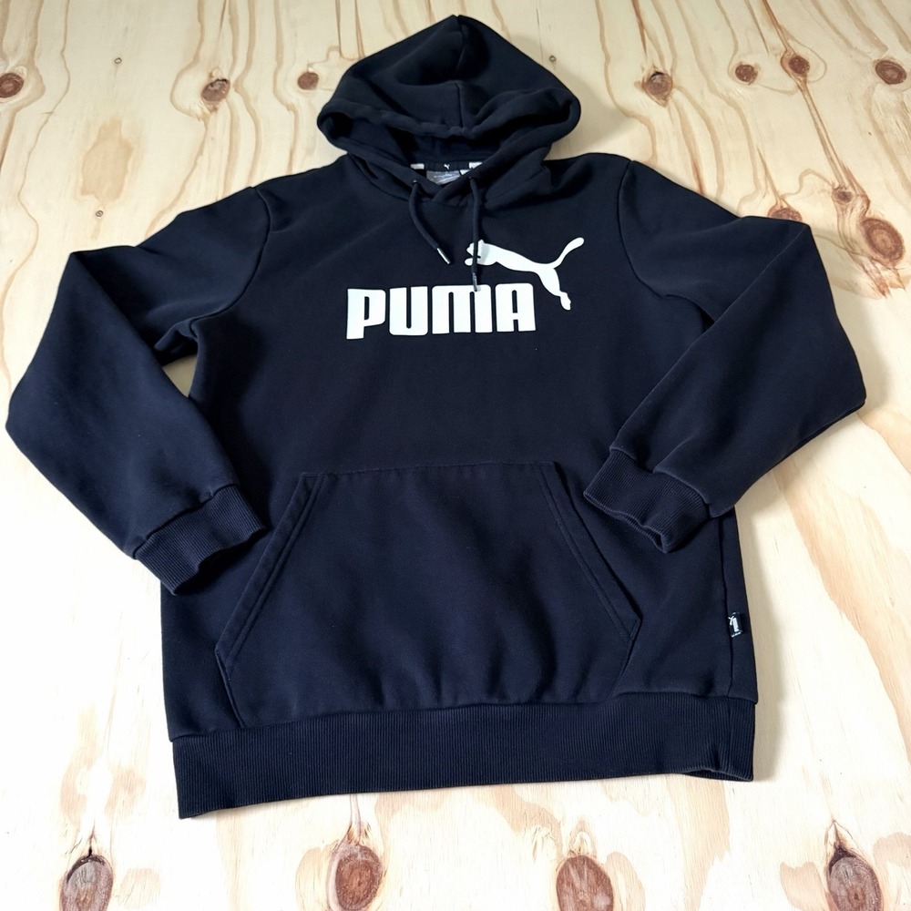 Puma Mens Essentials Logo Hoodie Black Pullover Fleece Sweatshirt Size Small